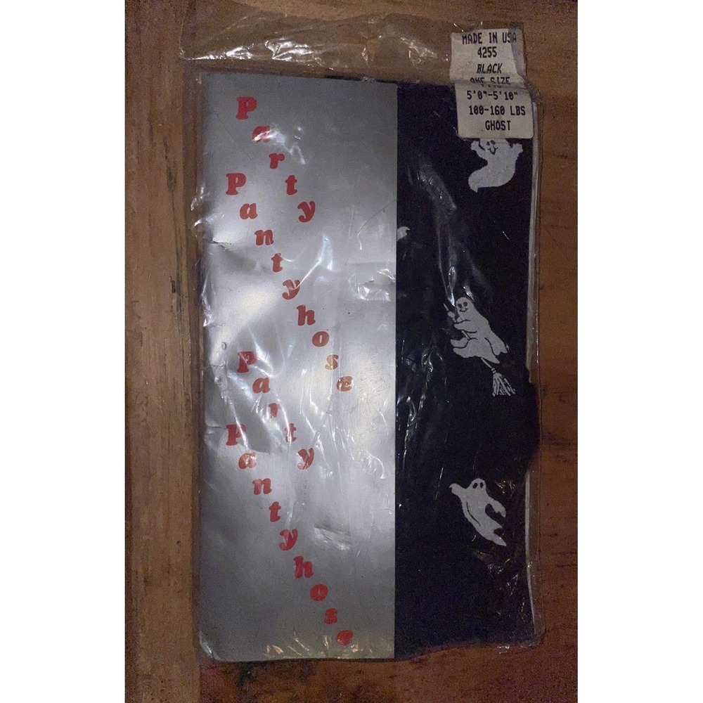 Vintage Party Time Halloween Ghost Pantyhose  100% Nylon Made In USA Black